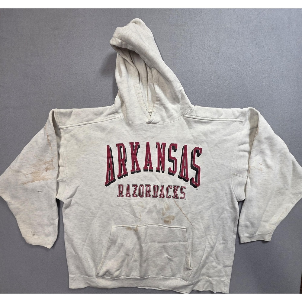 Vintage Arkansas Razorbacks Sweatshirt Mens XL White Hoodie NCAA Galt Sand